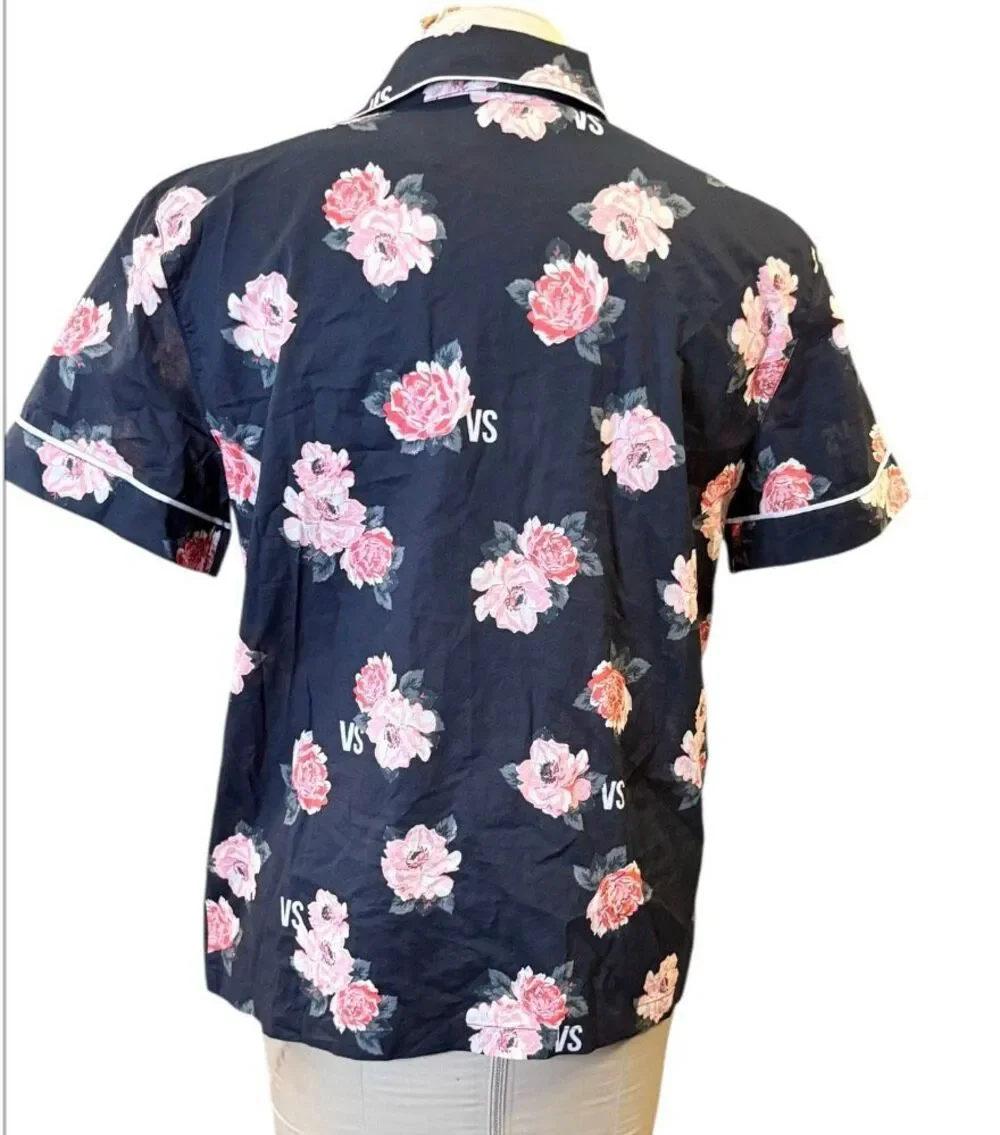 NWT Victoria’s Secret Pajama Shirt Black Flioral